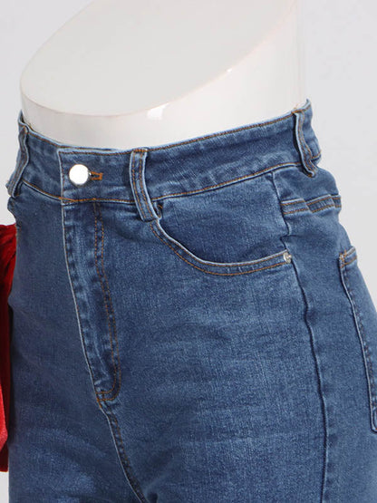 Red Chic Tied Straight Jeans High Waist Buttoned FashionChic