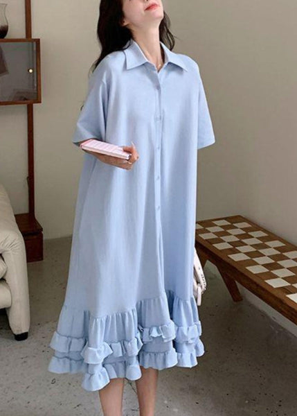 Collar Short Patchwork Dress Peter Maxi Ruffled Blue Women Pan FashionChic