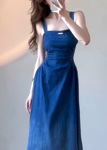Boutique Dress Blue Slim Denim Summer Strap Fit Spaghetti FashionChic
