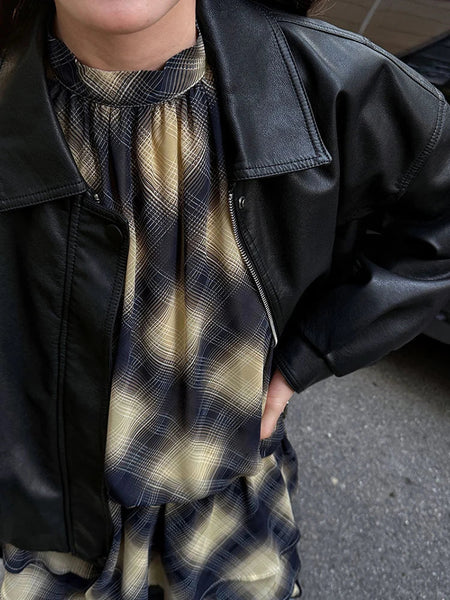 Asymmetric Khaki Plaid Neck Sleeveless Top High-Low Uniaue Halter FashionChic