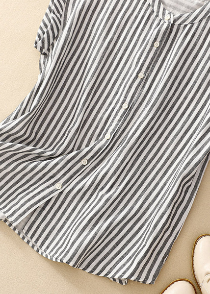 Grace Size Stand Collar Plaid Button Cotton Shirts Summer QB030 GSK-241025