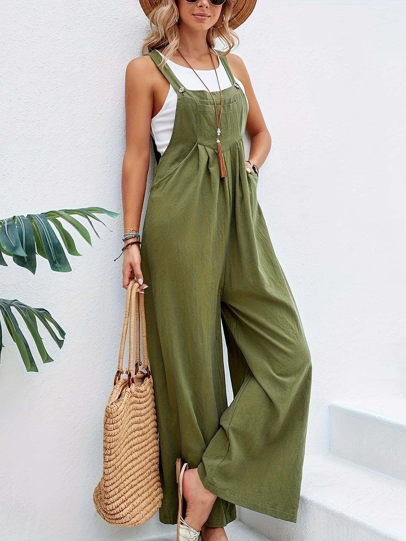 Boho Chic Sleeveless Jumpsuit - Comfort Fit with Pockets, Versatile Casual Wear for Women Furdela