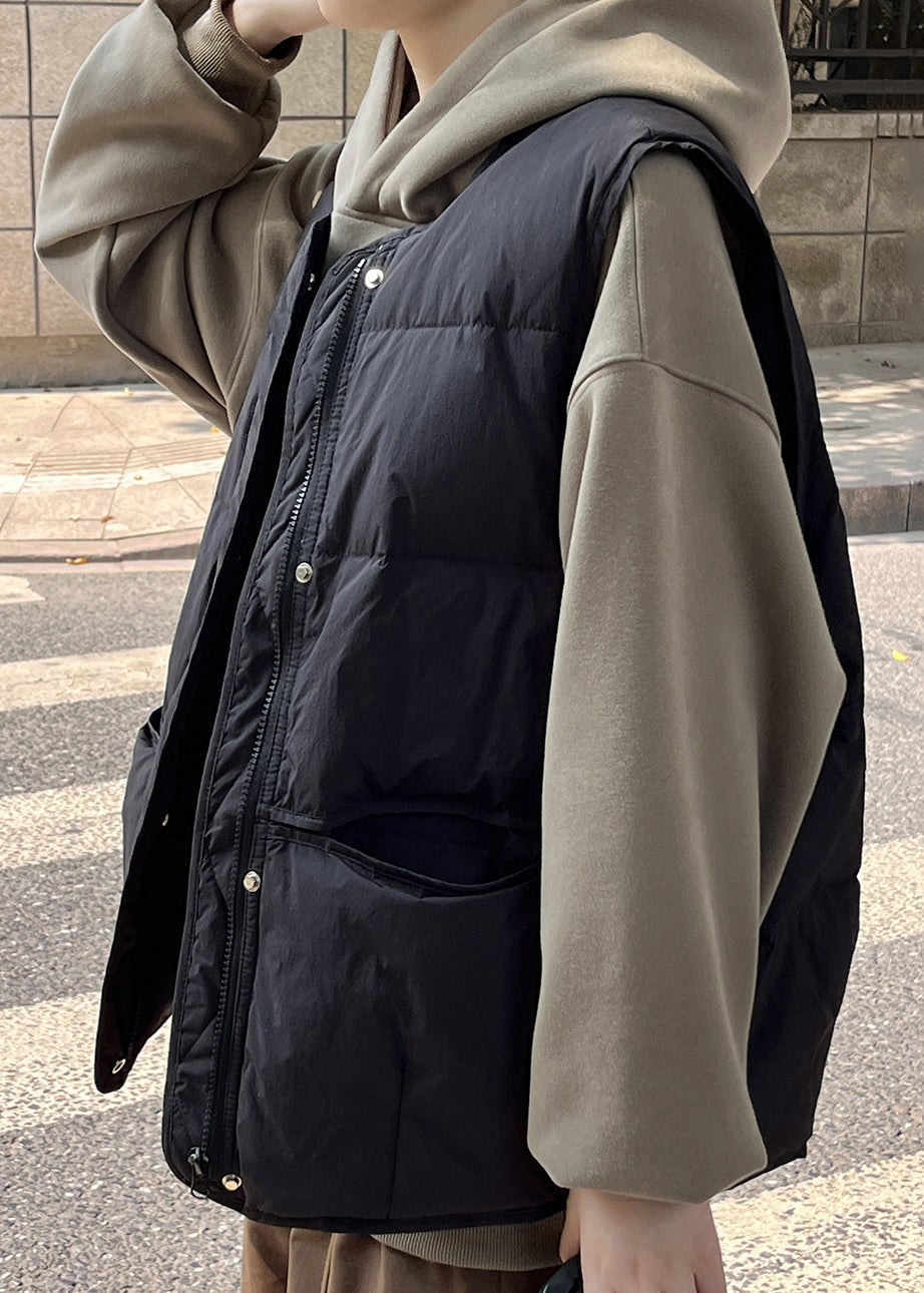 Women Khaki Green Zip Up Pockets Patchwork Duck Down Vest Sleeveless WD011 HS-VTP241103