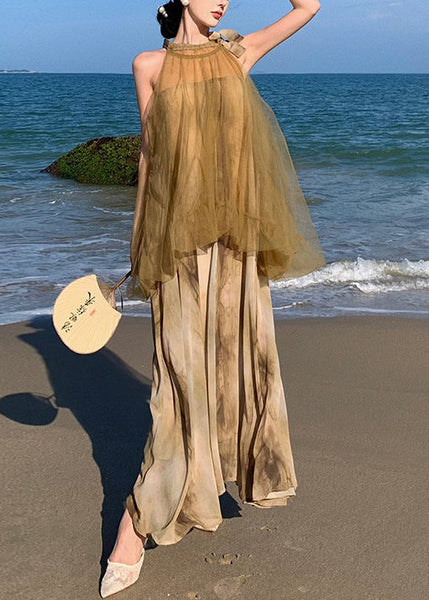 Holiday Style Tie Dyed Mesh Patchwork Fake Two Chiffon Long Dresses TT1029 shopify