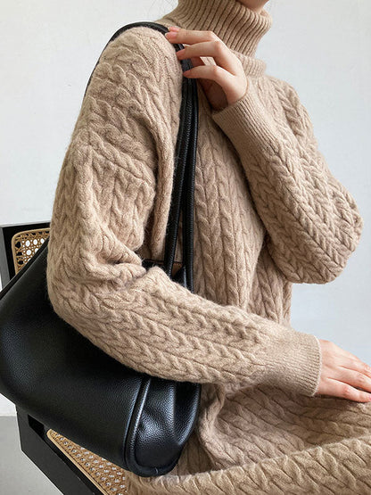 Casual Grey High-Neck Long Sleeve Twist Knit Dress AN1053 Genistyle Shop