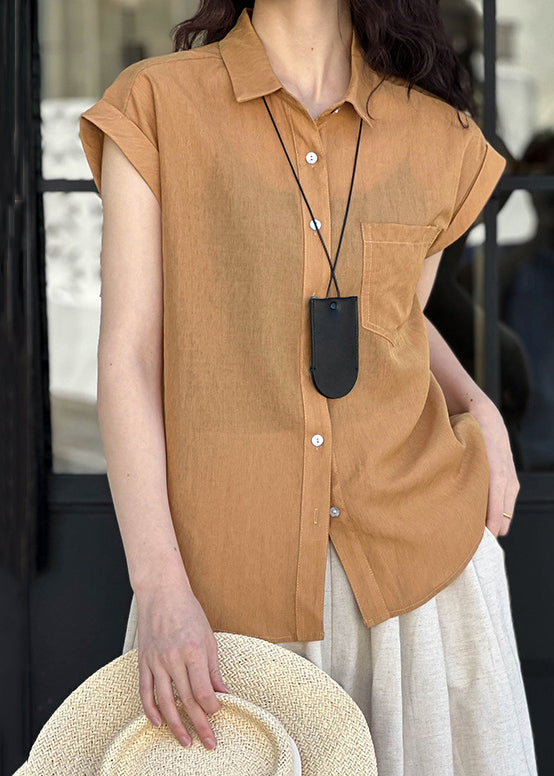 Elegant Orange Peter Pan Collar Button Silk Cotton Shirt Summer AF1024 HS-STP240914