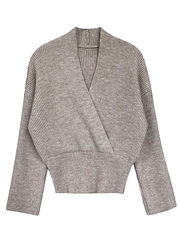 French Grey Cross V-Neck Long Sleeve Sweater QX012 shopify