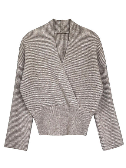 French Grey Cross V-Neck Long Sleeve Sweater QX012 shopify