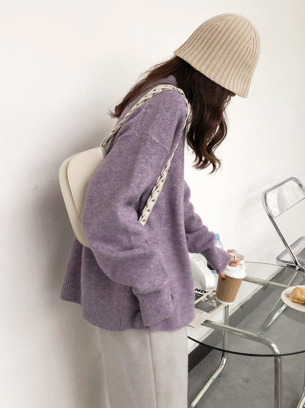 Dreamy Loose Purple Round-Neck Long Sleeves Sweater QX008 shopify