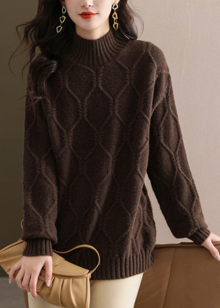 Women Coffee Turtleneck Cotton Knit Sweaters Winter WD040 OL-NTP241103