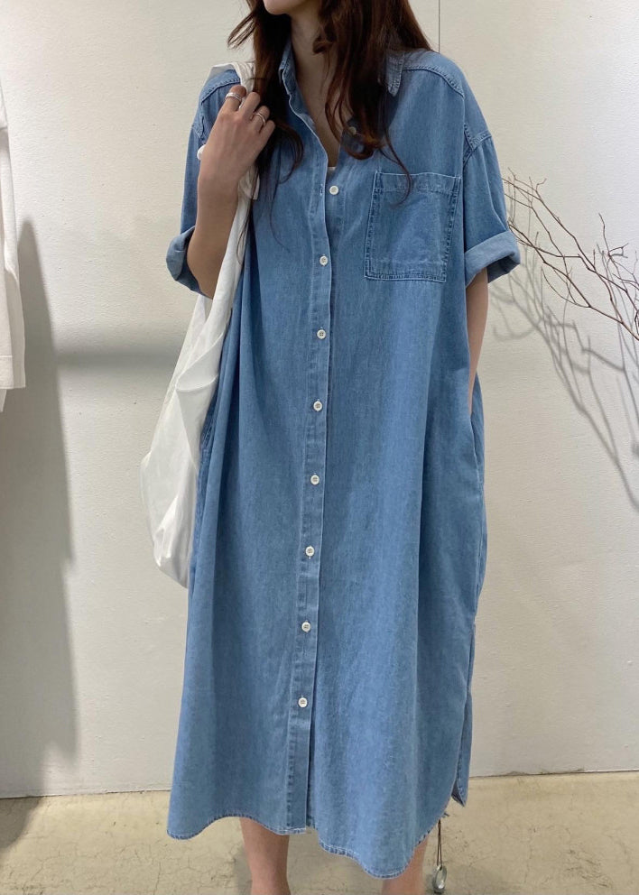 Boho Blue Holiday Denim Dress Oversized Summer FashionChic