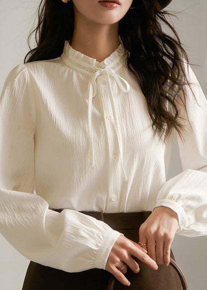 Chic Apricot Ruffled Patchwork Button Solid Shirt Fall QP022 OL-LTP241001