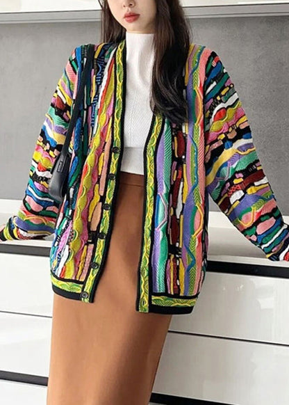 Beautiful Rainbow V Neck Button Cotton Knit Cardigan Long Sleeve EE044 shopify