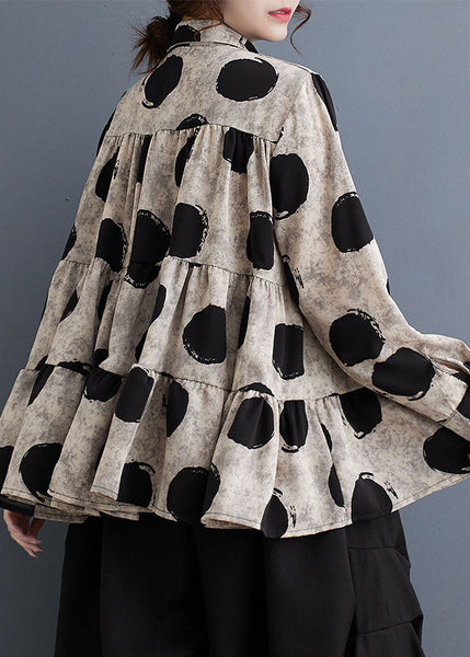 Plus Size Black Peter Pan Collar Dot Wrinkled Cotton Shirts Fall RY023 ABC