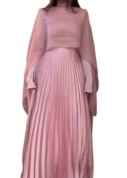 Set Pleated Pink Sleeved New Dress Long Shawl Autumn FashionChic