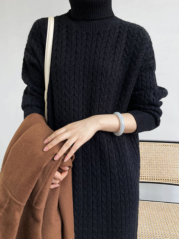 Casual Grey High-Neck Long Sleeve Twist Knit Dress AN1053 Genistyle Shop