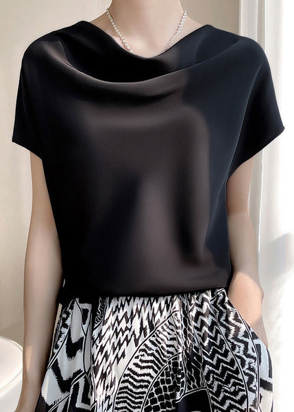 Simple White Solid Turtle Neck Silk T Shirts Summer TT1017 shopify