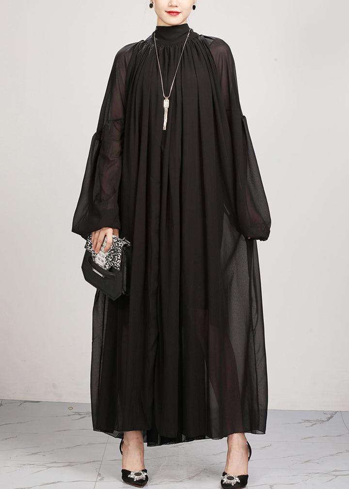 New Black Wrinkled Loose Chiffon Long Dress Fall AO1060 JDML-FDL240909