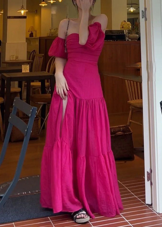 Sexy Rose Slash Neck Solid Cotton Long Dresses Summer AZ1045 shopify