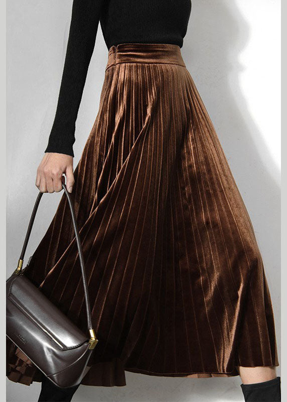 Classy Chocolate Velour pleated Skirt Spring AJ1027 shopify