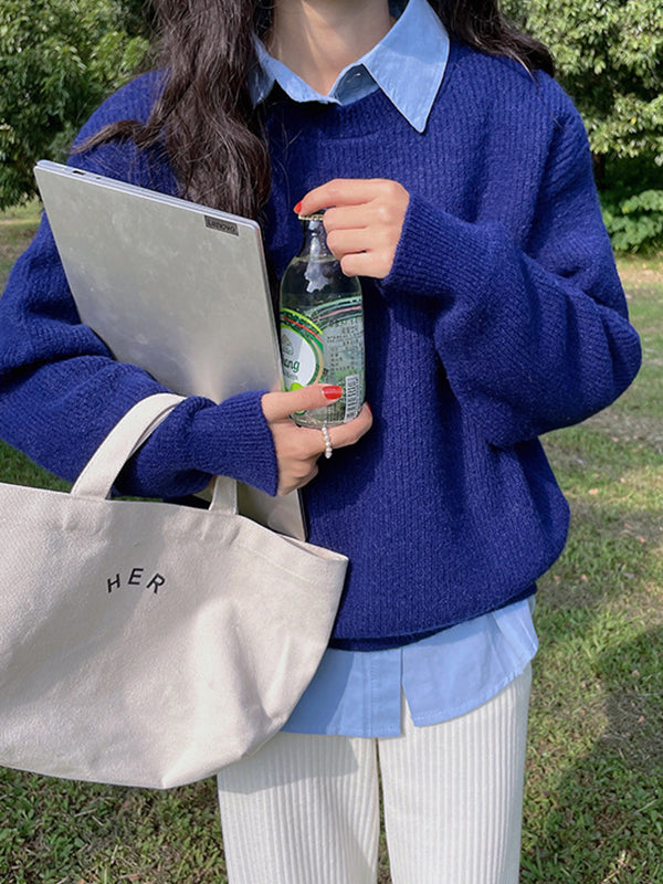 Cute Yellow Round-Neck Long Sleeve Sweater AN1041 Genistyle Shop