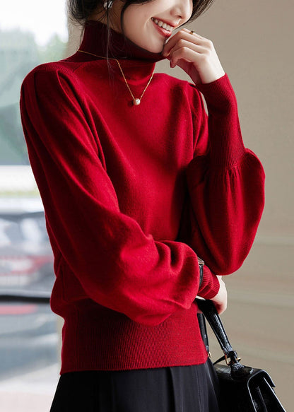 French Red High Neck Warm Cashmere Sweater Winter WS008 GD-NTP221212