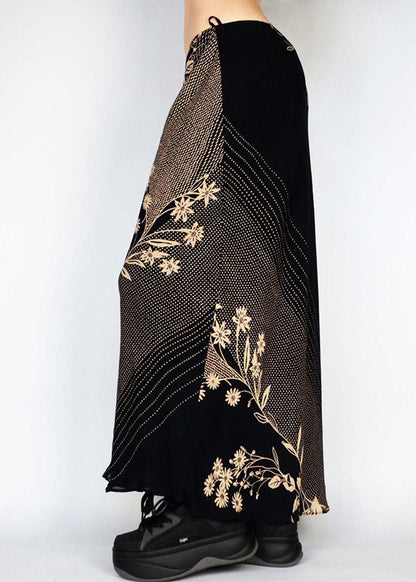 Art Low Waist Skirts Print Spring Holiday Black FashionChic