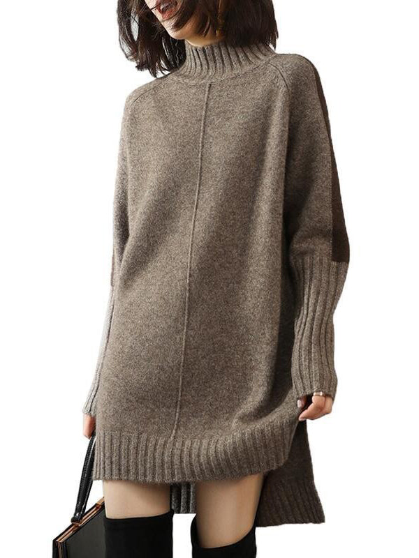 Urban Camel Half Turtleneck Contrast Color Long Sleeve Knit Sweater Dress AN1068 Genistyle Shop