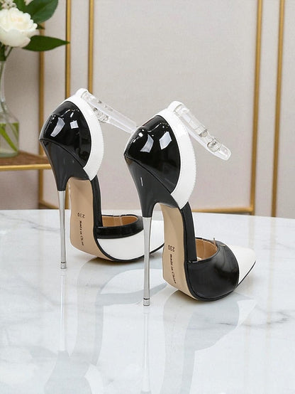 Black and Stiletto Red Pointed Women's Toe Patent Leather FashionChic