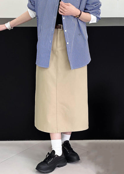 Khaki Side Open Solid Cotton Skirt High Waist AF1068 HS-SKTS240914