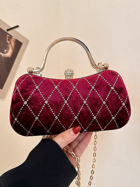 Quilted Diamond Evening Purse with Accents Velvet Women's - FashionChic