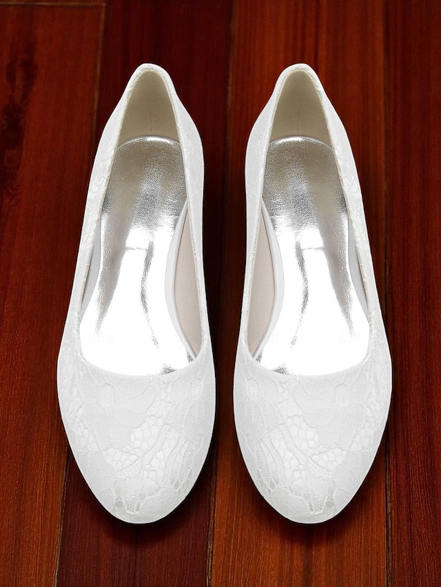 Flats Women's Wedding Lace Ivory Heel Low FashionChic