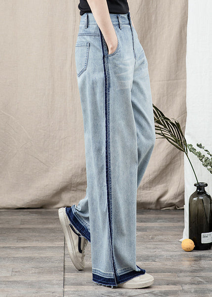 Beautiful Blue Pockets Patchwork Denim Wide Leg Pants Spring TT1027 shopify