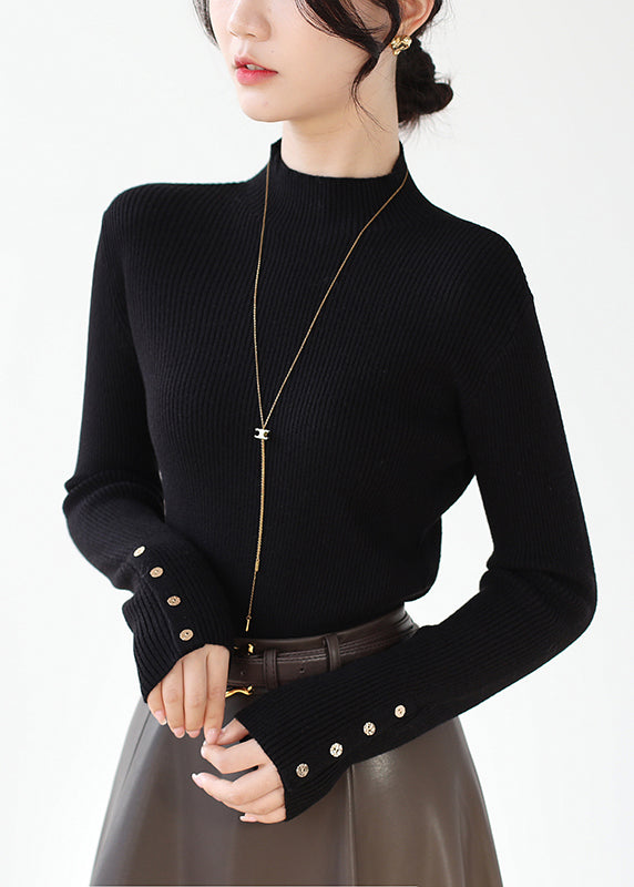 Black Slim Fit Patchwork Knit Sweaters Hign Neck Winter RV025 ABC1