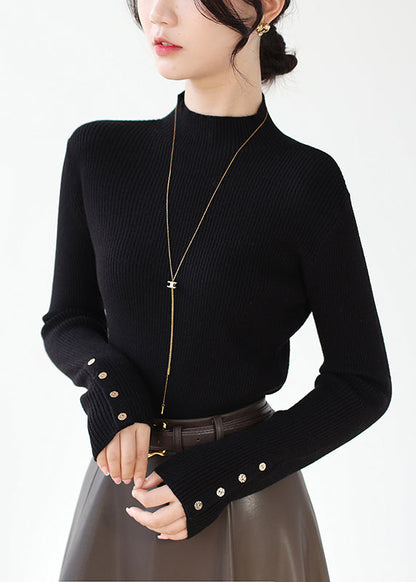 Black Slim Fit Patchwork Knit Sweaters Hign Neck Winter RV025 ABC1