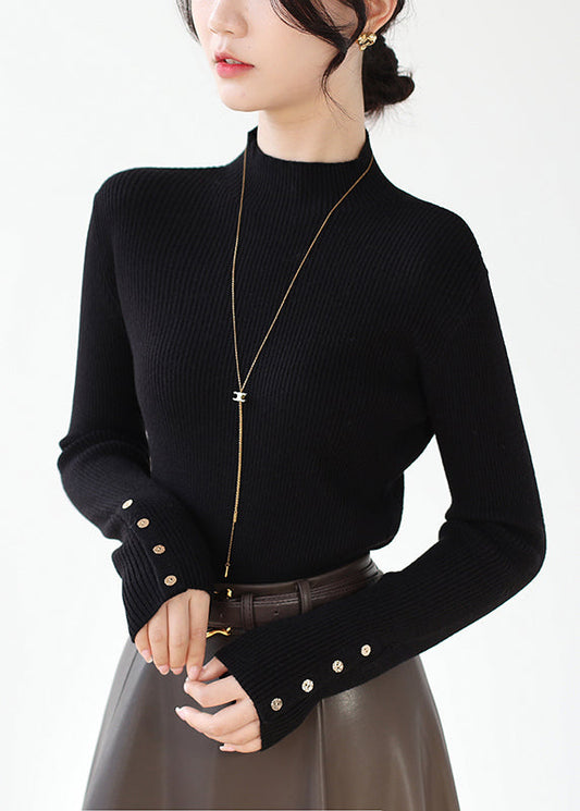 Black Slim Fit Patchwork Knit Sweaters Hign Neck Winter RV025 ABC1