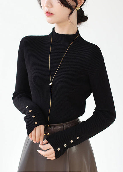 Black Slim Fit Patchwork Knit Sweaters Hign Neck Winter RV025 ABC1