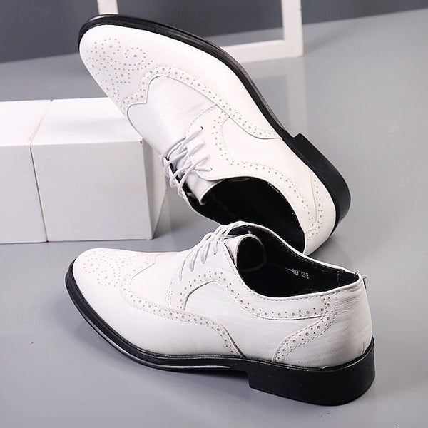 Brogue Formal Oxford - Shoes White Dress Men's Classic FashionChic