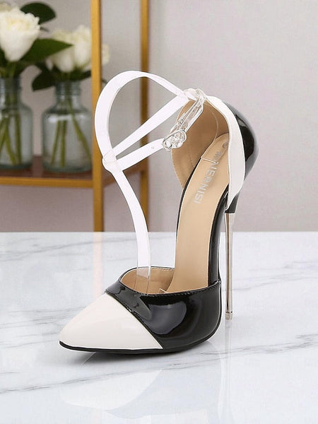 Black and Stiletto Red Pointed Women's Toe Patent Leather FashionChic