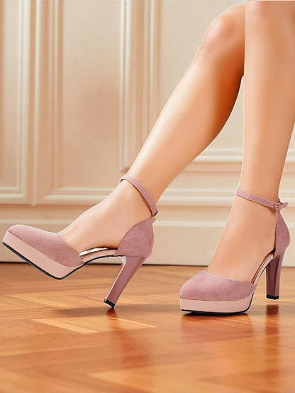 High Heel 1950s Women's Strap Burgundy Ankle Suede Platform FashionChic