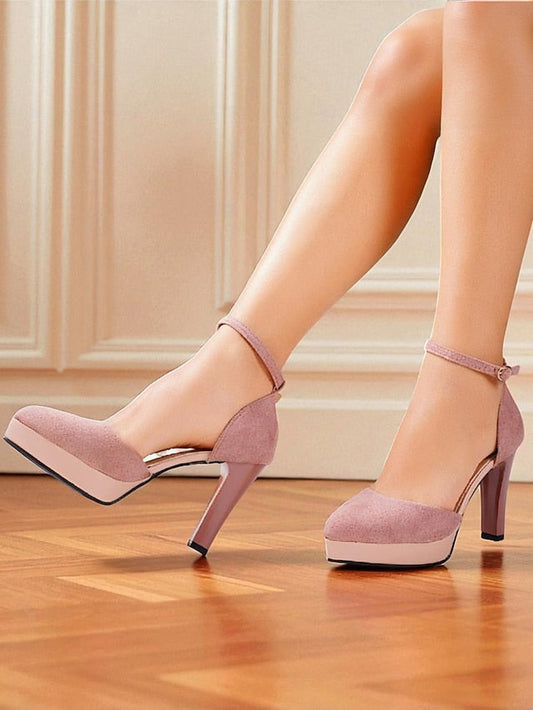 High Heel 1950s Women's Strap Burgundy Ankle Suede Platform FashionChic