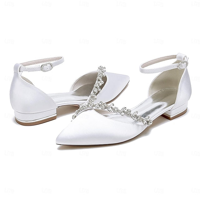 Flats White Elegant Wedding Toe Women's – Pointed Satin FashionChic