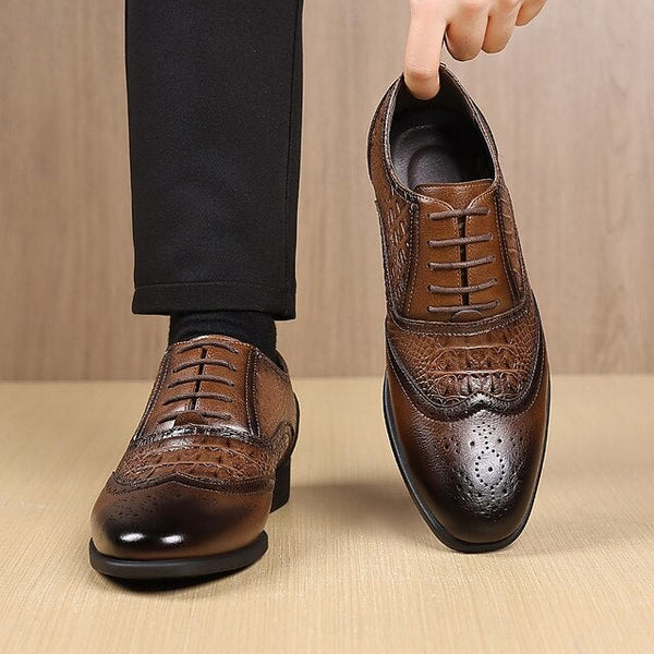 Pattern – Shoes Leather Faux Brown Men's Oxford Crocodile FashionChic