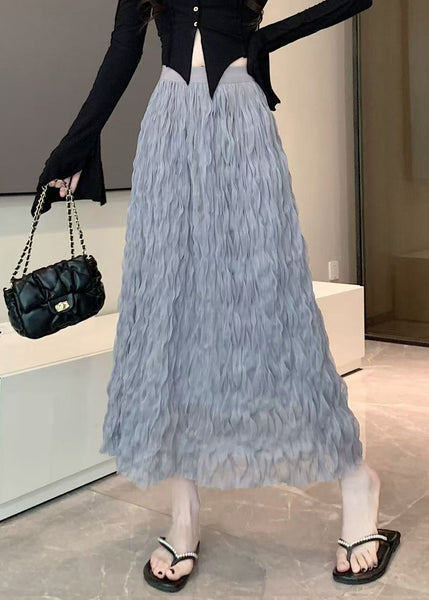 Stylish Grey Wrinkled High Waist Tulle Skirts Fall QP006 OL-SKTS241001