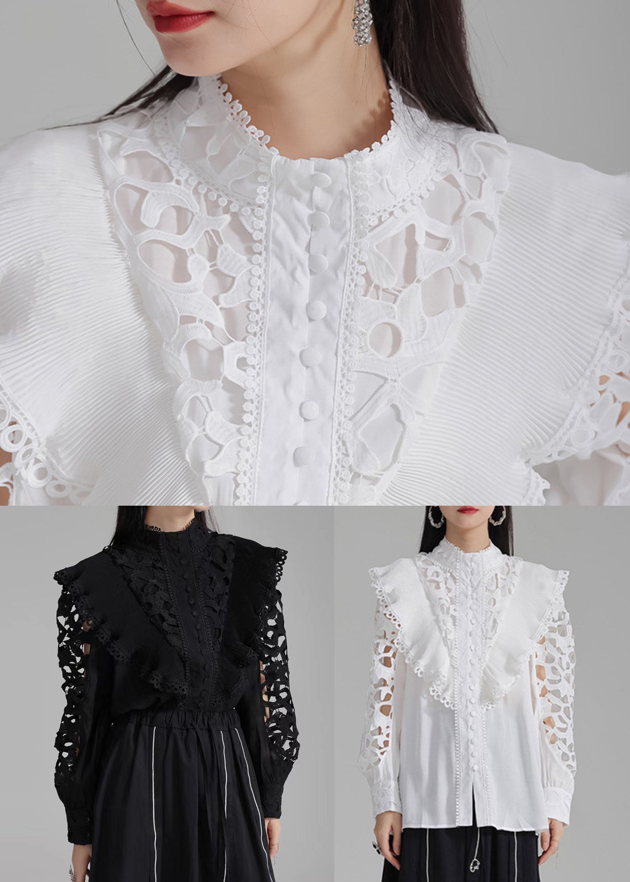 White Cotton Out Hollow Stylish Shirts Button Spring FashionChic