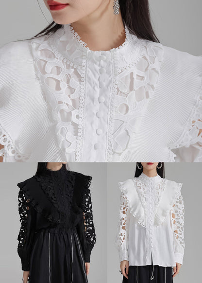 White Cotton Out Hollow Stylish Shirts Button Spring FashionChic