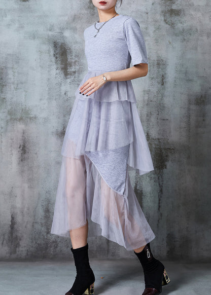 Grey Patchwork Tulle Holiday Dress Silm Fit Summer PZGY-SDL240826