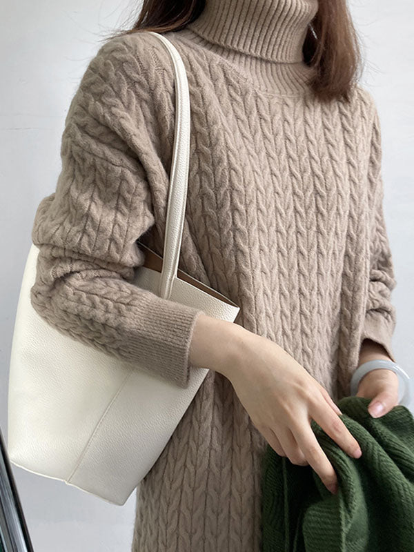 Casual Grey High-Neck Long Sleeve Twist Knit Dress AN1053 Genistyle Shop