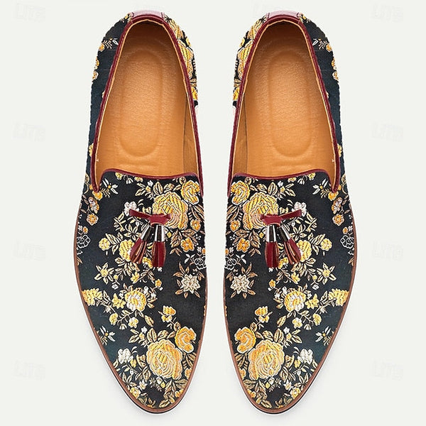 Jacquard for Tassels with Floral Men's Loafers Pattern FashionChic
