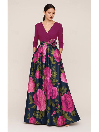 the Print Gown of Mother A-Line Bride Elegant Evening Floral FashionChic
